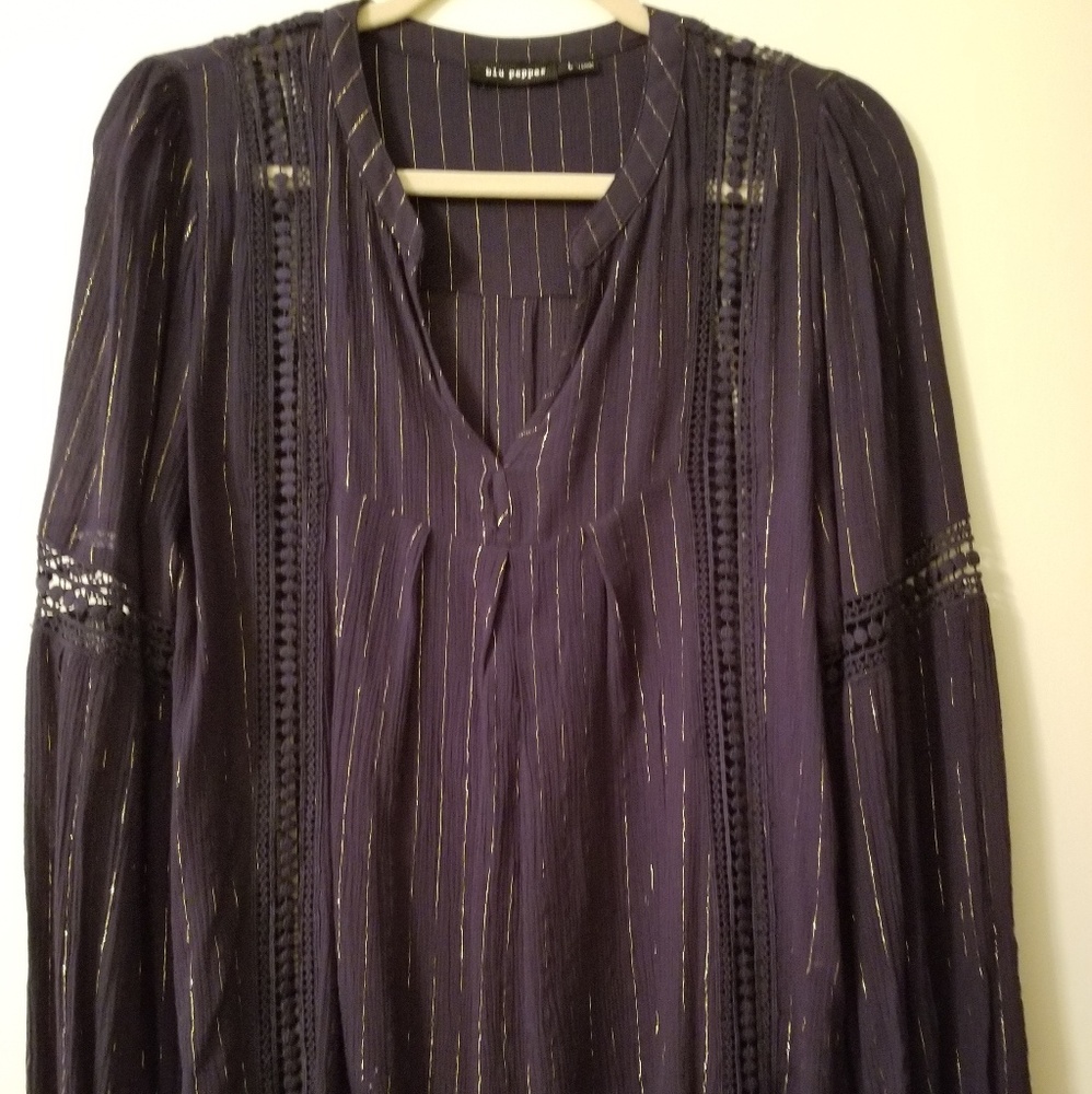 Beautiful rich navy blue with gold thread top